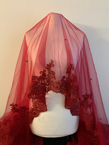Red & Wine Red Veil - 150cm