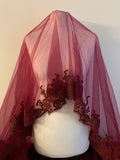 Maroon Lace Veil - 150cm