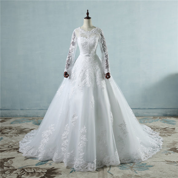 Simple Lace Long Sleeve Wedding Dress